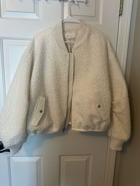 Anthropologie Cream Sherpa Bomber Jacket new